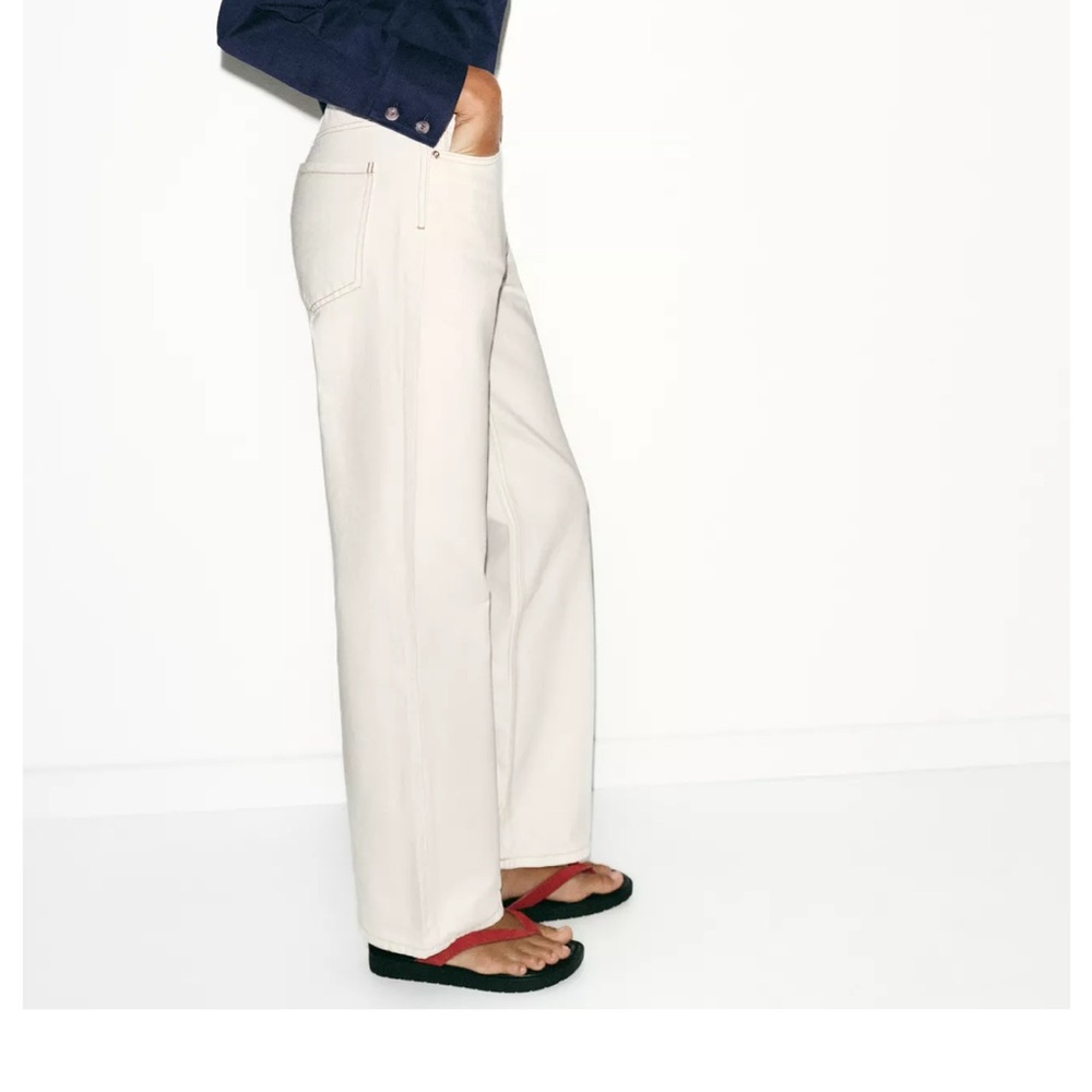Zara STRAIGHT HIGH-WAIST ANKLE JEANS ECRU size 4 - Picture 3 of 5